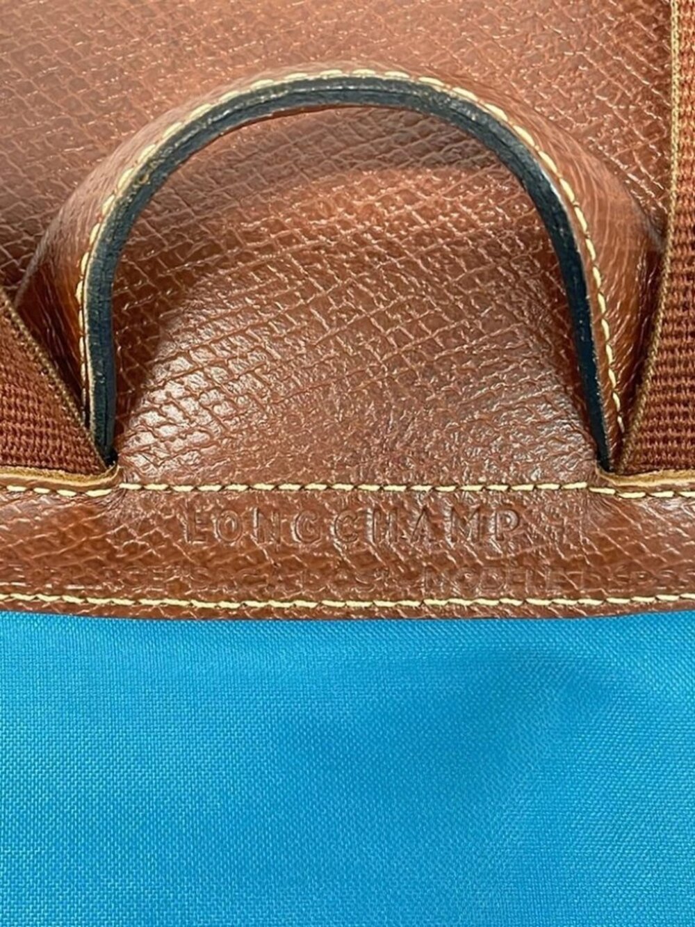 LONGCHAMP Le Preage Original Blue Dark Brown Nylon Leather Backpack - Picture 9 of 9